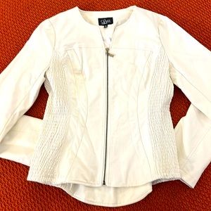 Vintage White Vegan Leather Moto Jacket